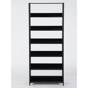 Eulas 75 in. Tall Black Engineered Wood 6-Shelf Industrial Etagere Bookcase with Metal Frame for Living Room Home Office