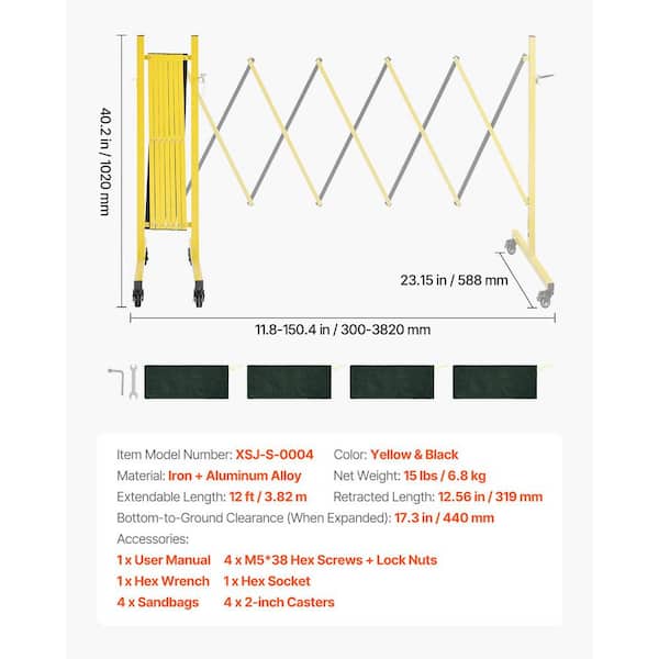 SKYSHALO Industrial Expandable Safety Barricade, 150.4 in. W x