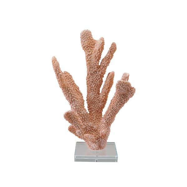 Orange 3.5 in. x 14.8 in. Resin Coral with Acrylic Base