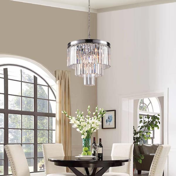 Annapolis 7-Light 19.7 in. Chrome/Clear Crystal Modern Tiered Dimmable Chandeliers Living Dining Foyer Lighting