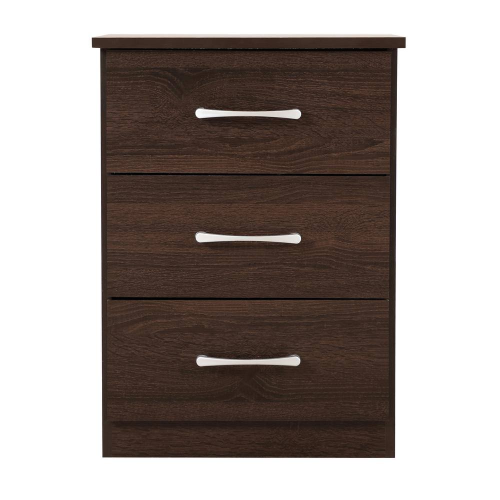 Boston 3-Drawer Wenge Compact Nightstand