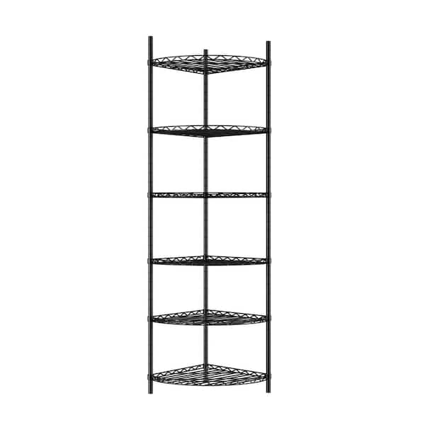FUNKOL 6-Tier Corner Black Kitchen Shelf Metal Storage Shelf Height Adjustable