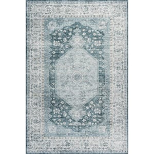 Prairie Green 8 ft. x 10 ft. Medallion Spill Proof Machine Washable Area Rug