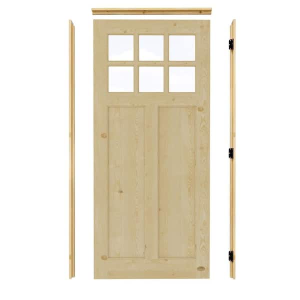 36 in. x 80 in. Right-Handed 6-Lite Clear Glass and 2-Panel Unfinished Pine Wood Prehung Front Door +Quick Assemble Jamb