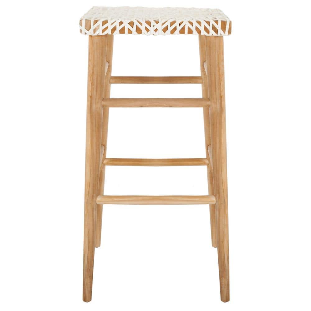 Elevate Transitional 30" White Leather and Natural Wood Bar Stool