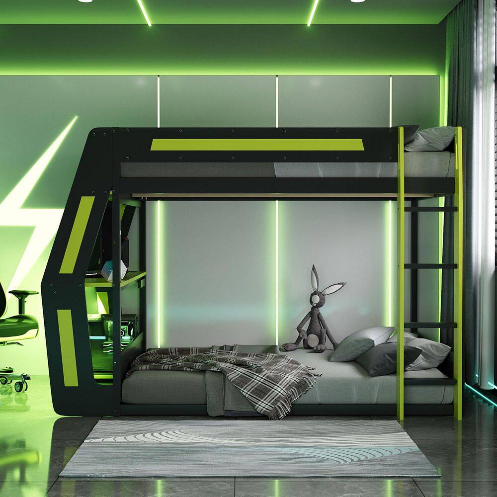 Green Wood Frame Full Size Loft Bed with Side-Mounted Desk, USB Charging Ports and Cable Grommet, LED Light Strip price history on PriceWatchPro