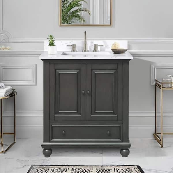 Thompson 31 in. Single Sink Charcoal Glaze Bath Vanity with Cala White Engineered Stone Top