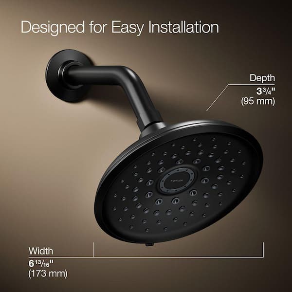 KOHLER Cursiva 3-Spray Patterns 6.75 in. Wall Mount Fixed Showerhead in Matte Black