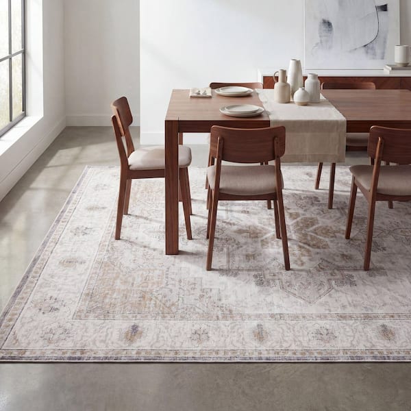 Eleanor Vintage Medallion Border Machine-Washable Cream/Beige 5 ft. x 8 ft. Area Rug