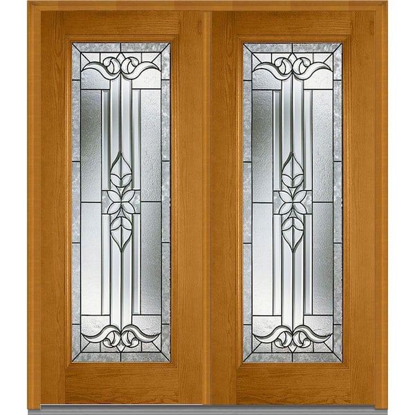 MMI Door 64 in. x 80 in. Cadence Left-Hand Inswing Full Lite Decorative Glass Stained Fiberglass Oak Prehung Front Door
