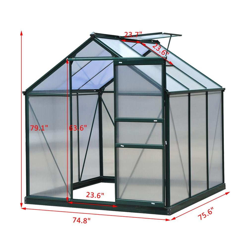 Outsunny Green Polycarbonate Walk-In Garden Greenhouse with Aluminum Frame