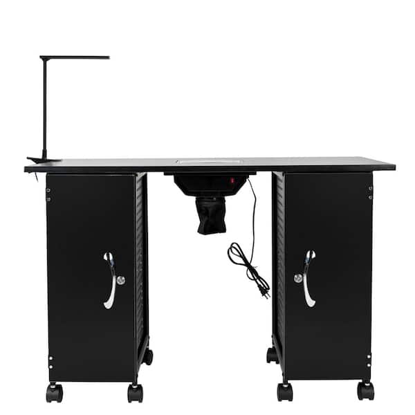 Winado 43.3 in. Black Heavy Steel Manicure Nail Table Station Beauty Spa Desk Salon Equipment