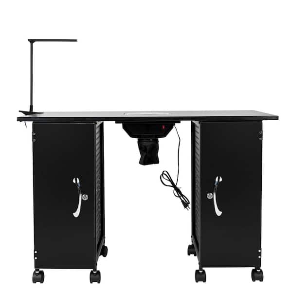 Karl home 43.3 in. Black Heavy Steel Manicure Nail Table Station Beauty Spa Desk Salon Equipment