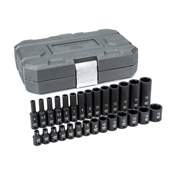 GEARWRENCH 1/4 in. Drive 6-Point Standard and Deep Impact Metric Socket Set (28-Piece)