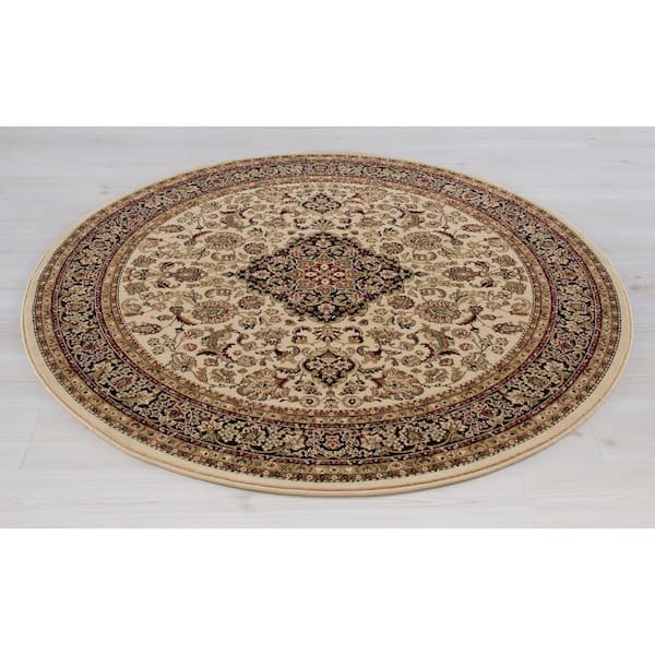 Silk Road Ivory 5 ft. Round Medallion Area Rug
