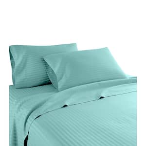 Hotel London 600 Thread Count 100% Cotton Deep Pocket Striped Sheet Set (Queen, Aqua)