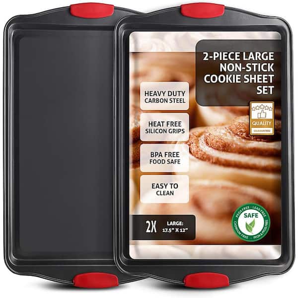 EATEX 2-Piece Black Steel Nonstick Large Baking Cookie Sheet Set w/Silicone Handles
