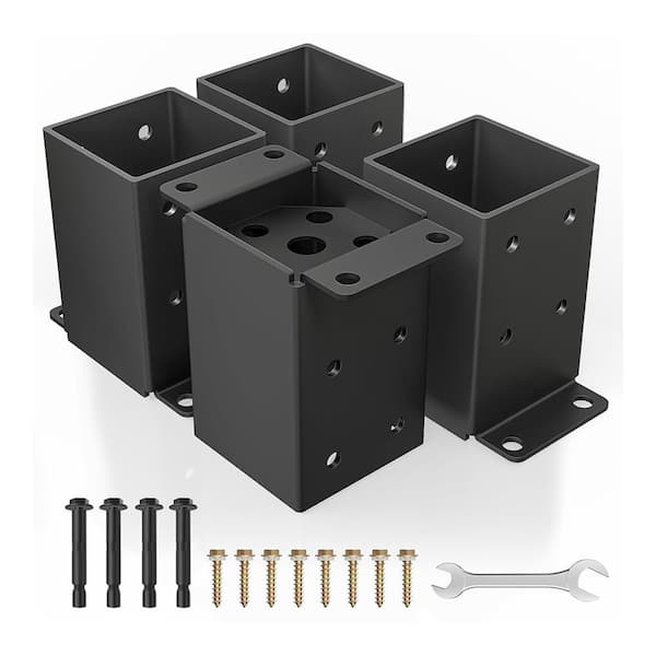 Afoxsos Metal Black Heavy Duty 4 x 4 Post Base Brackets with Expansion Screws (4-Pack)
