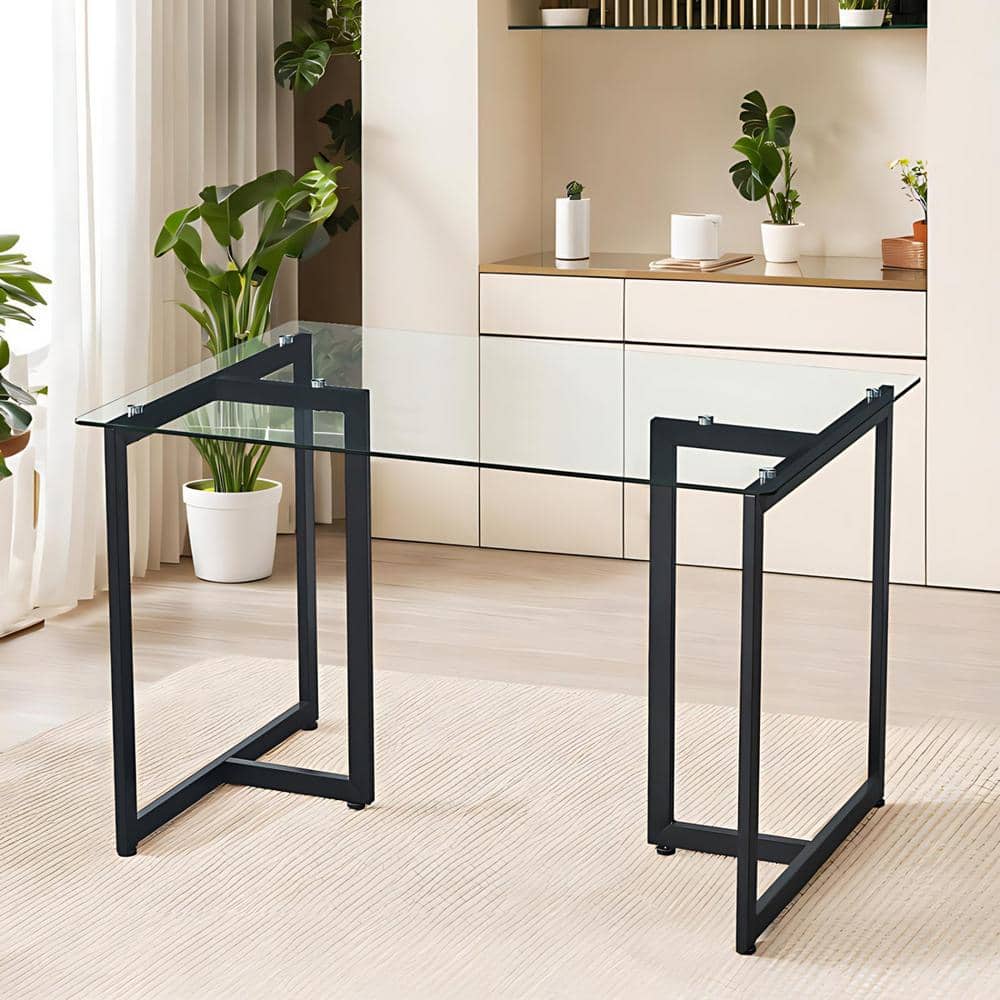 Homy Casa 47 in. Tempered Glass Top Slip Black Base Elegant Dining Table SLIP GLASS BLACK LEG 120 The Home Depot