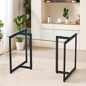 47 in. Tempered Glass Top Slip Black Base Elegant Dining Table