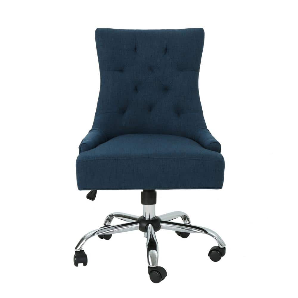 Navy Blue Fabric Swivel Armless Office Chair