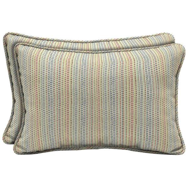 Hampton Bay Ticking Stripe Lumbar Outdoor Pillow (2-Pack)