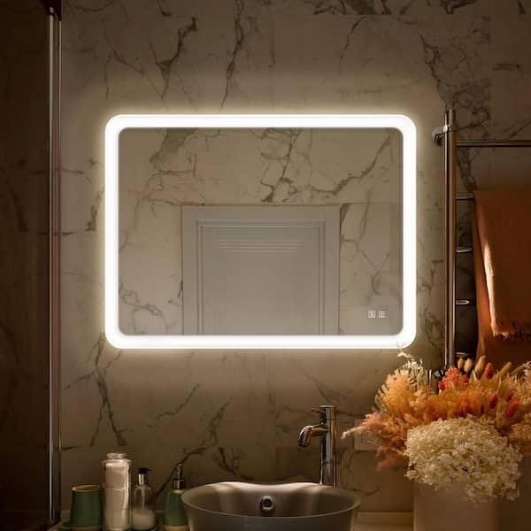 YULIKA 20 in. H x 28 in. W Rectangular LED Backlit Mirror Frameless Wall Bathroom Vanity Mirror Anti-Fog 3-Color Dimmable