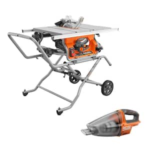 15 Amp 10 in. Portable Corded Pro Jobsite Table Saw with Stand and 18V Cordless Hand Held Vacuum (Tool Only)