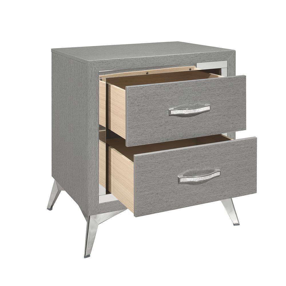 Huxley Black and Silver 2-Drawer Modern Nightstand