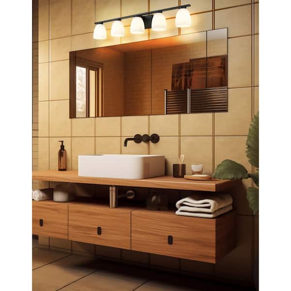 Naya 40 in. 5 Light Matte Black Vanity Light with Matte Opal Glass Shade