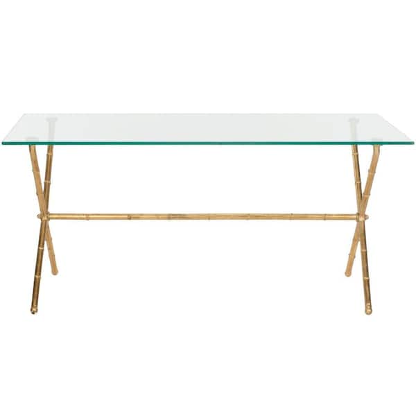 SAFAVIEH Brogen 38 in. Gold/Clear Medium Rectangle Glass Coffee Table