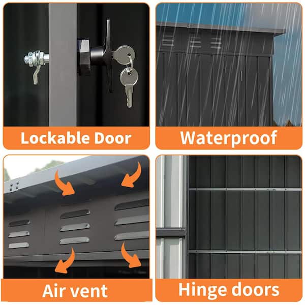 5 ft. W x 3 ft. D Outdoor Metal Tool Storage Shed with Sloping Roof, Steel Frame and Lockable Door, Black (15 sq. ft.)