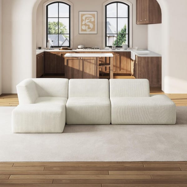 121.15 in. Square Arm 4-Piece Corduroy Modular Free Combination Sectional Sofa in Beige with Ottoman