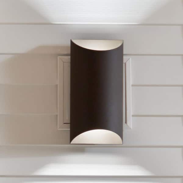 Wesley 14 in. 2-Lights Architectural Bronze Outdoor Hardwired Wall Lantern Sconce with Integrated LED (1-Pack)