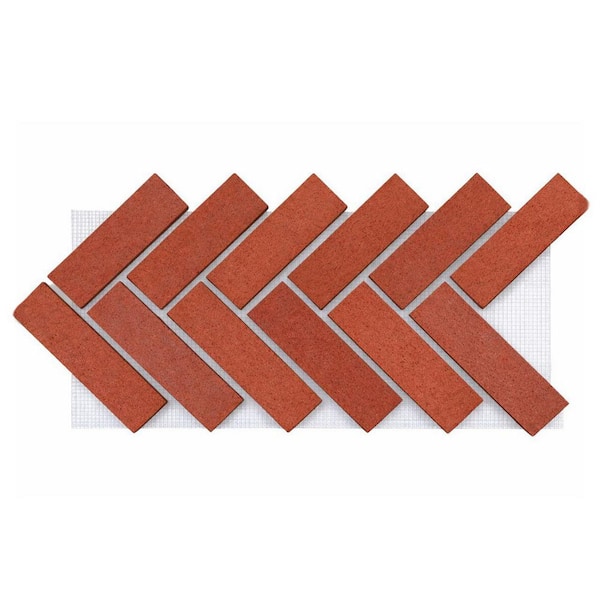 Shanghai 28 in. x 10.5 in. x 0.5 in. Clay Brickwebb Herringbone Thin Brick Sheets (Box of 5 Sheets)