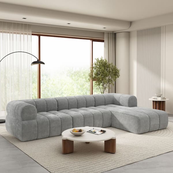 Finn Modern 122 in. Polyester Upholstery L-Shaped Sectional Sofa in Gray with High-Density Fully Compressed Sponge