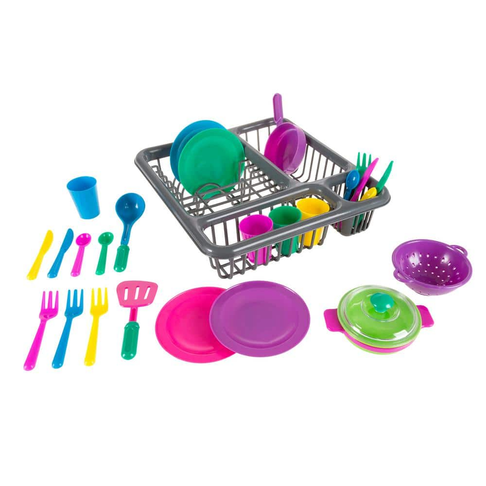 Hey! Play! Pretend Play Tableware Dish Set with Dish Drainer (27-Piece)