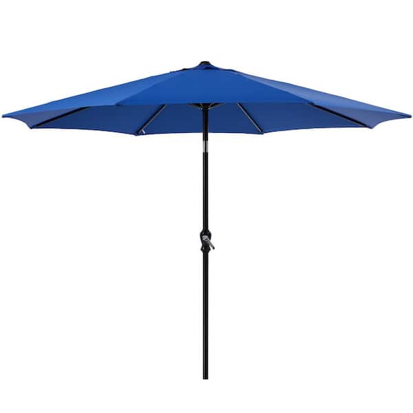 FIRNEWST 9 ft. Aluminum Sunshade Shelter Market Patio Umbrella in Blue with Push Button Tilt and Crank