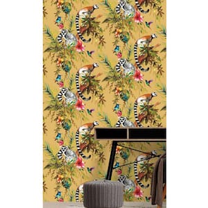 Ochre Lemur in Tropical Rainforest Floral Shelf Liner Non- Woven Non-Pasted Wallpaper (57Sq.ft) Double Roll