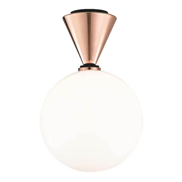 MITZI HUDSON VALLEY LIGHTING Piper 1-Light Polished Copper Large LED Flush Mount with Opal Glossy Glass and Black Accents