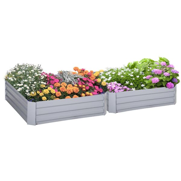 Otryad 39 in. x 39 in. x 12 in. Gray Galvanized Raised Garden Bed, Square Outdoor Planter Box with Open Bottom (2-Pack)