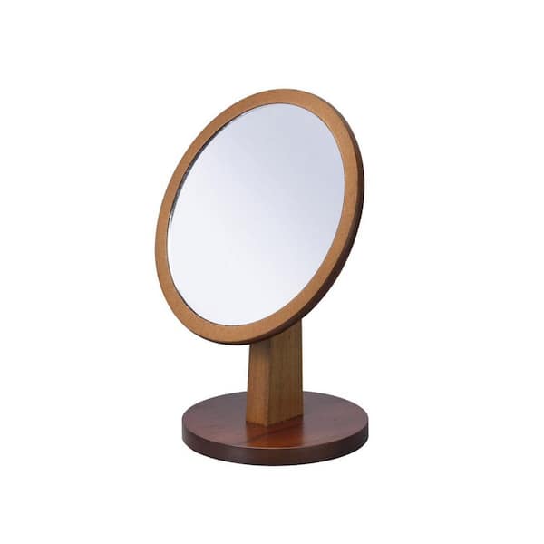 Jeedeson Walnut 7 in. W x 9.5 in. H Modern Round Wood Framed Mirror