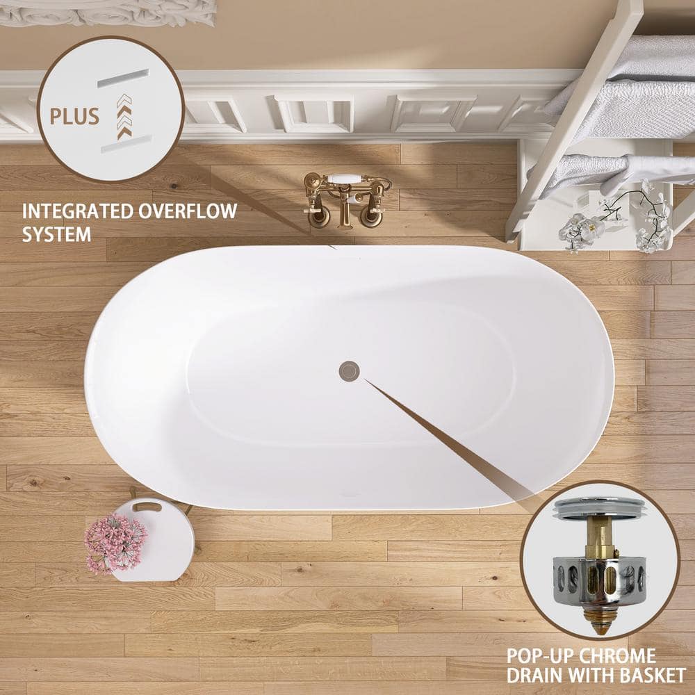 59'' White Acrylic Freestanding Soaking Bathtub