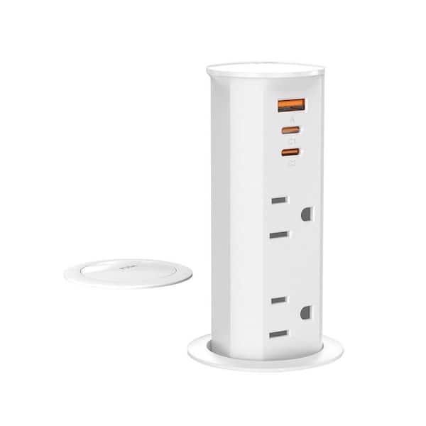 2 Inch Space Saver Pop Up Outlet with PD20W USB Ports Tamper Resistant Splashproof Socket Desk Power Grommet White