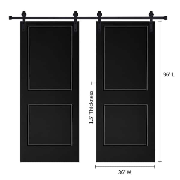 AIOPOP HOME Double Modern 2-Panel 36 in. x 96 in. MDF Black Barn Sliding Door With Hardware kit