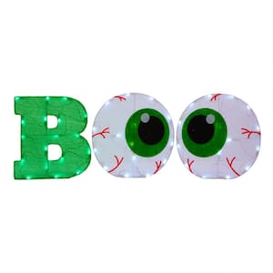 14 in. 2D Tinsel Fabric BOO Sign Pre-Lit with 50 Green and Cool White Plug-In LED Lights