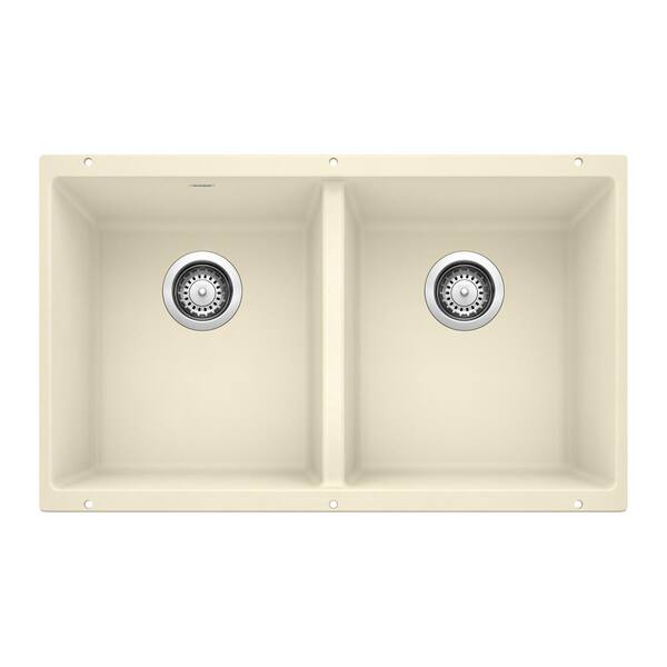 Blanco PRECIS Undermount Granite Composite 29.75 in. 50/50 Double Bowl Kitchen Sink in Biscuit