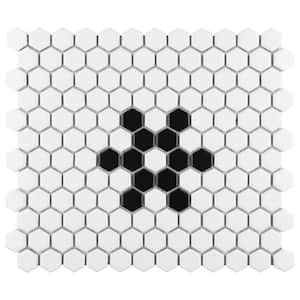 Metro 1 in.  Hex Matte White with Snowflake 6 in. x 6 in. Porcelain Mosaic Take Home Tile Sample