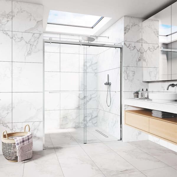 CS Series 44 in.-48 in. W X 76 in. H Contemporary Semi Frameless Double SlidingDoors w/ 5/16 in. TemperedGlass In Chrome