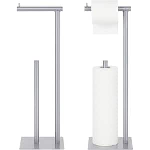 Freestanding Silver Toilet Paper Holder Stand with Reserve Storage Holder, Set of 2